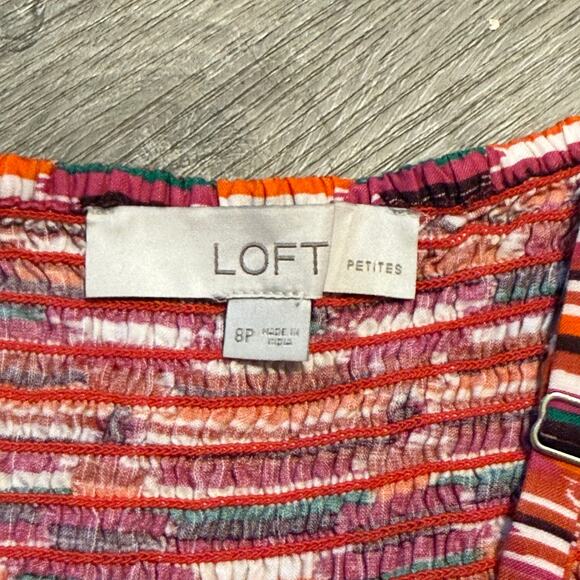 LOFT Petites 8P Tiered Sundress Strappy Ikat Stripe Summer Boho Midi - Picture 5 of 11